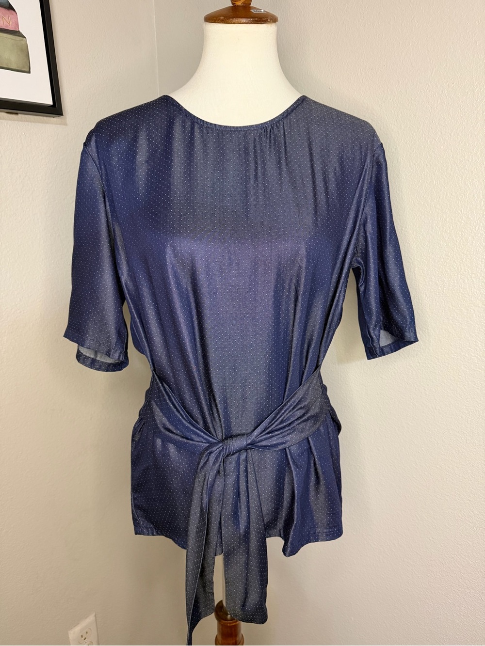 Amour Vert Navy Blue Tie-Waist Blouse